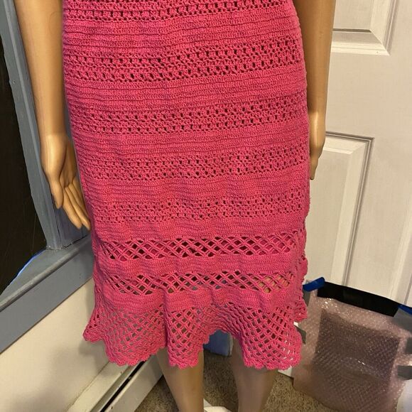 Vintage GUESS Tank Sundress Sz M Knit Crochet Pink Cottagecore Barbiecore Strap - Picture 7 of 11